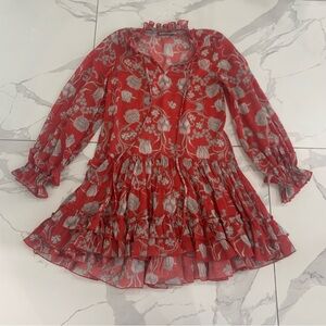 KLEID For Her Dress Size XS Red Floral Ruffle Printed Ballon Long Sleeve Mini